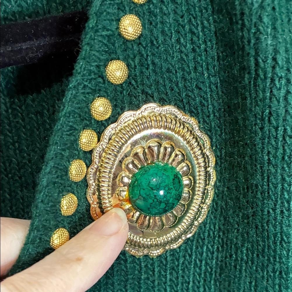 Vintage 90s Green Embellished Sweater XL Gold Studded V-Neck Retro - Picture 8 of 13